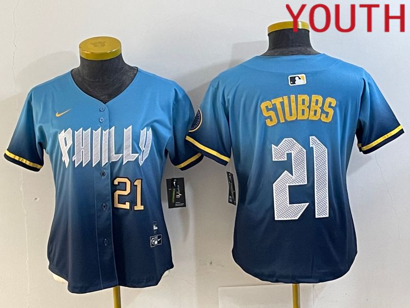 Youth Philadelphia Phillies #21 Stubbs Blue City Edition 2024 Nike MLB Jersey style 4